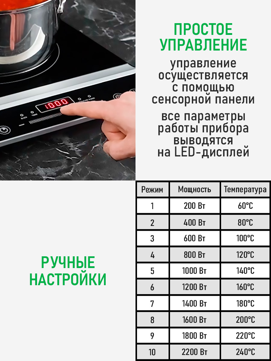 Плита индукционная электрическая MARTA MT-4212 безимпульсная черный жемчуг - фото 6