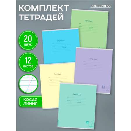 Тетрадь Prof-Press косая линейка 12 лист. 20 шт.