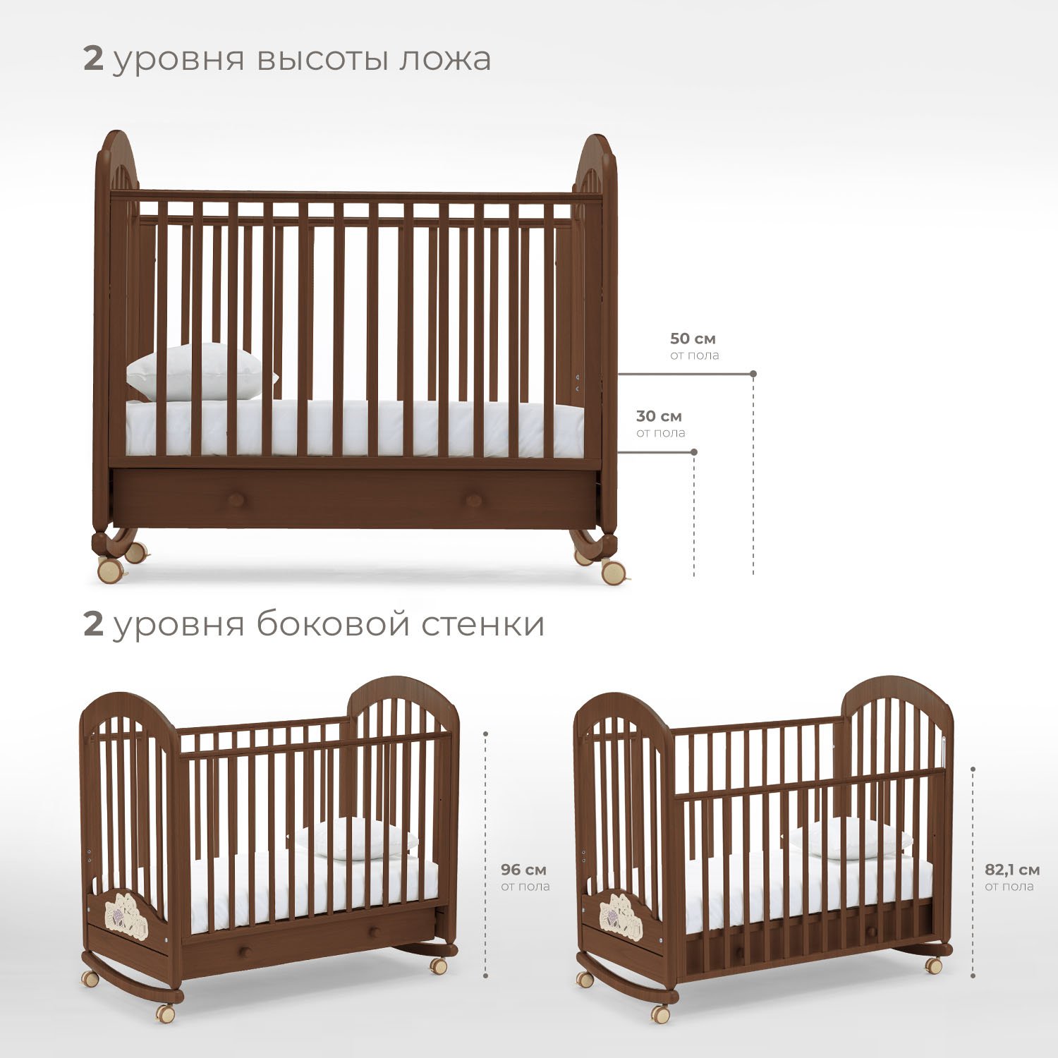 Детская кроватка Nuovita, без маятника (темный орех) - фото 2