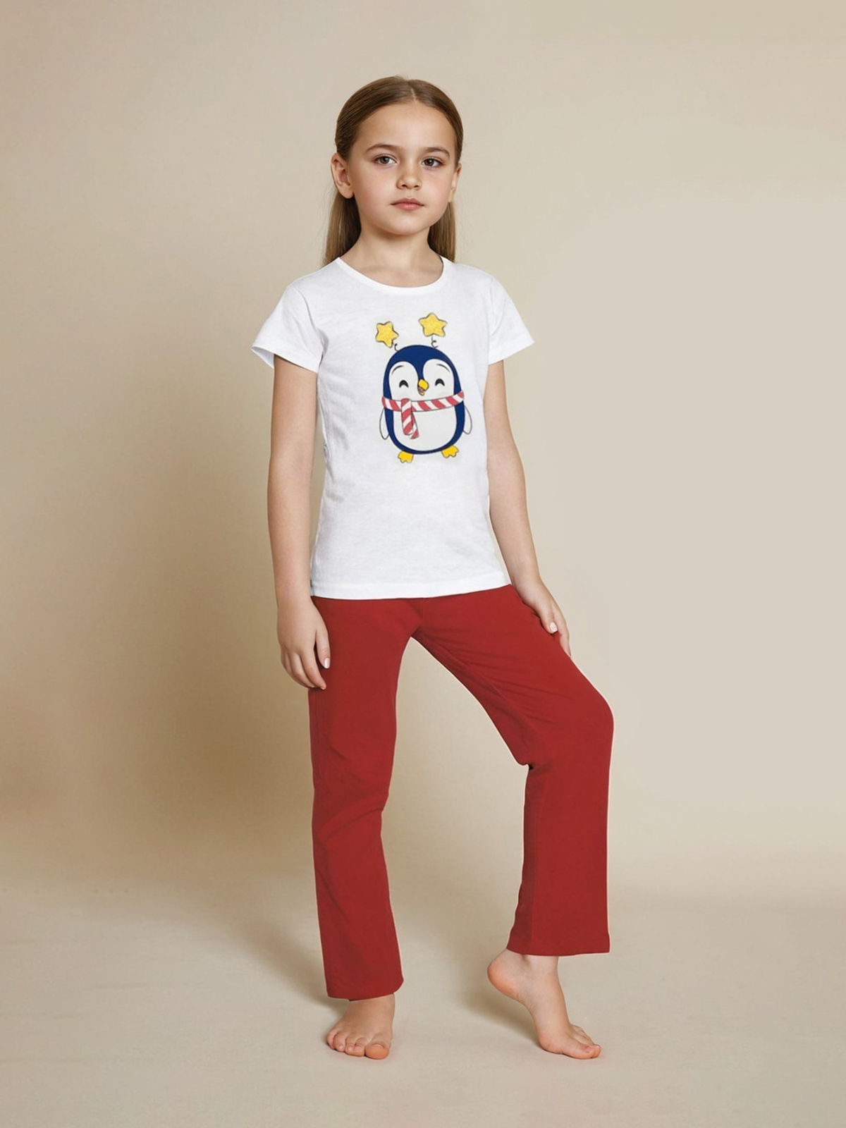 Пижама UZCOTTON UZ-Пиж-G-Basic-K/Пингвин-белый-красный - фото 1