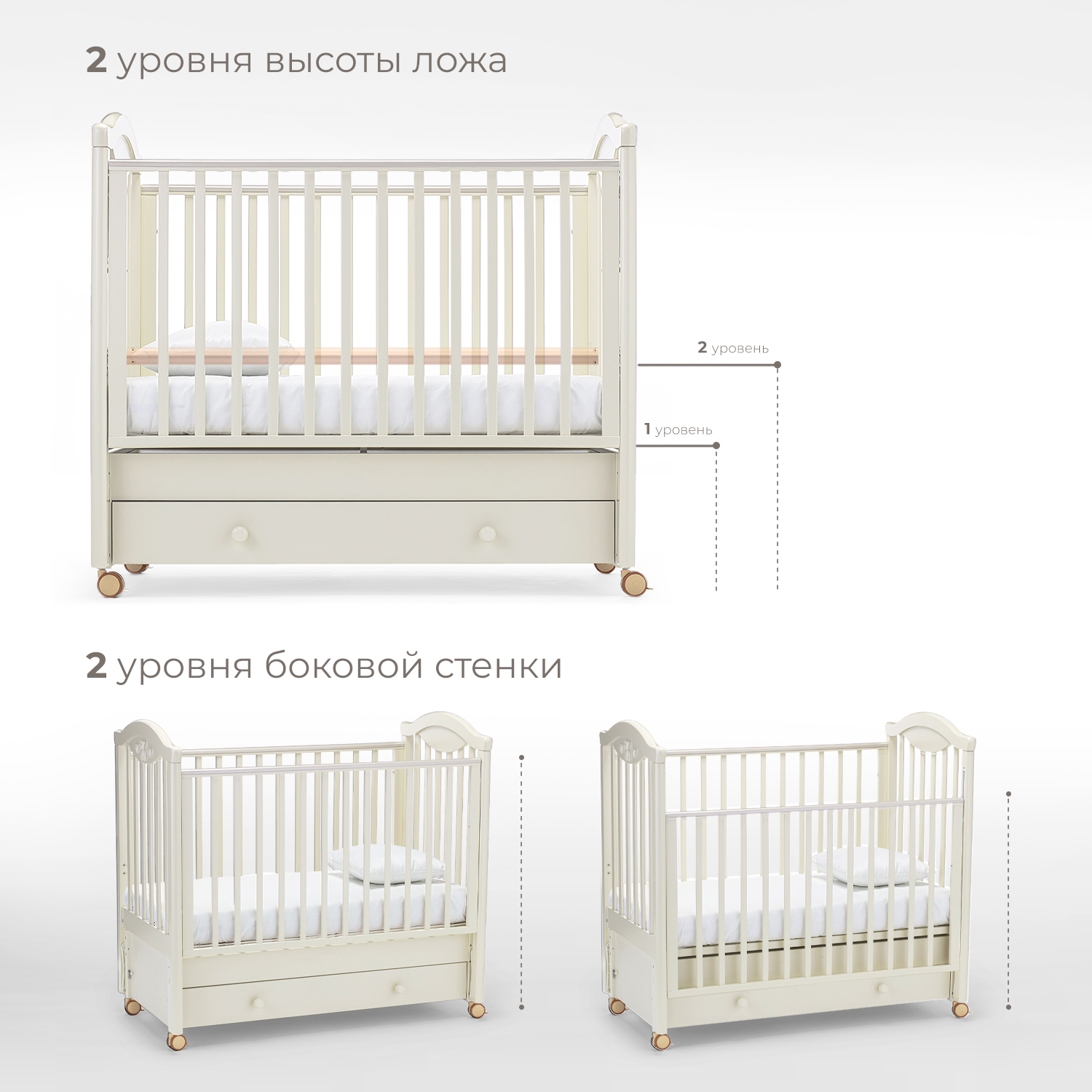 Детская кроватка Nuovita прямоугольная, продольный маятник (ваниль) - фото 3