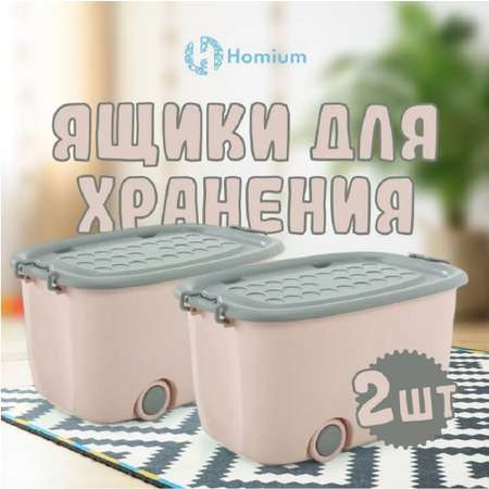 Набор ящиков для хранения ZDK Homium большой на колесах 2шт розовый с серым