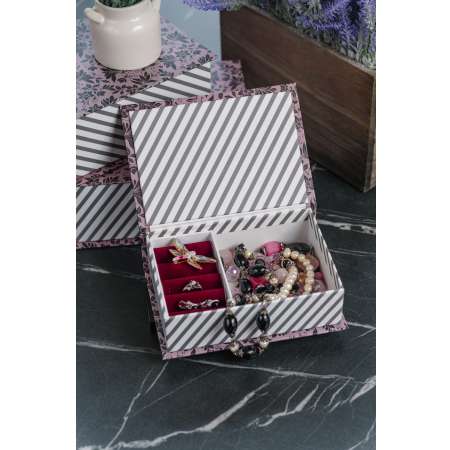 Шкатулка для украшений Cartonnage маленькая 17x12x5 см Цветы полоски розовый