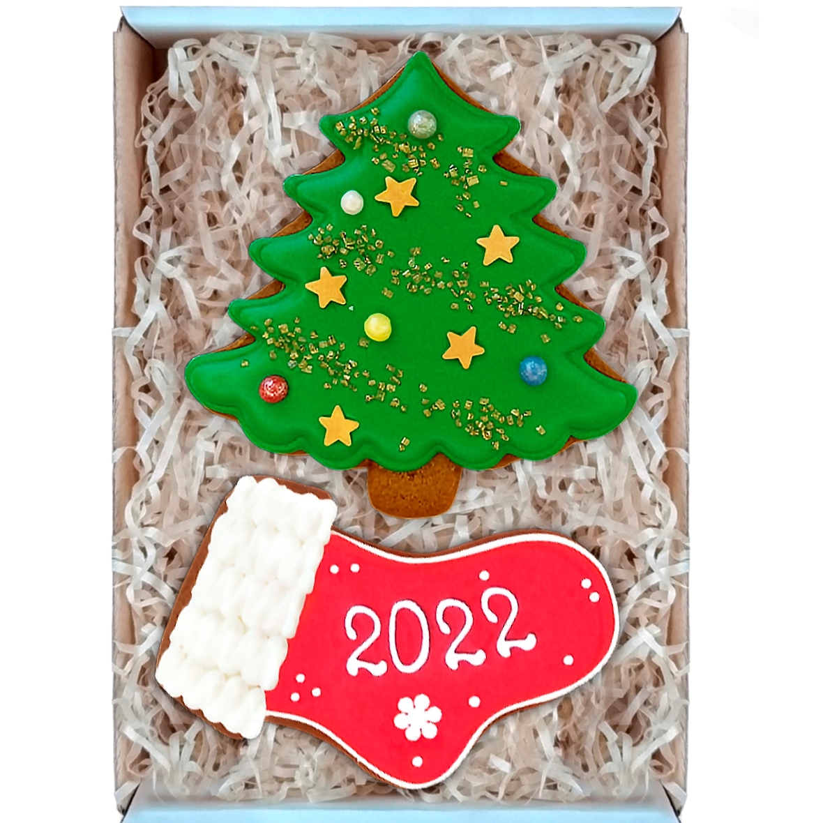 Имбирные пряники Вкусный подарок Носок и Елка Новый год 2022 18х12 см - фото 1