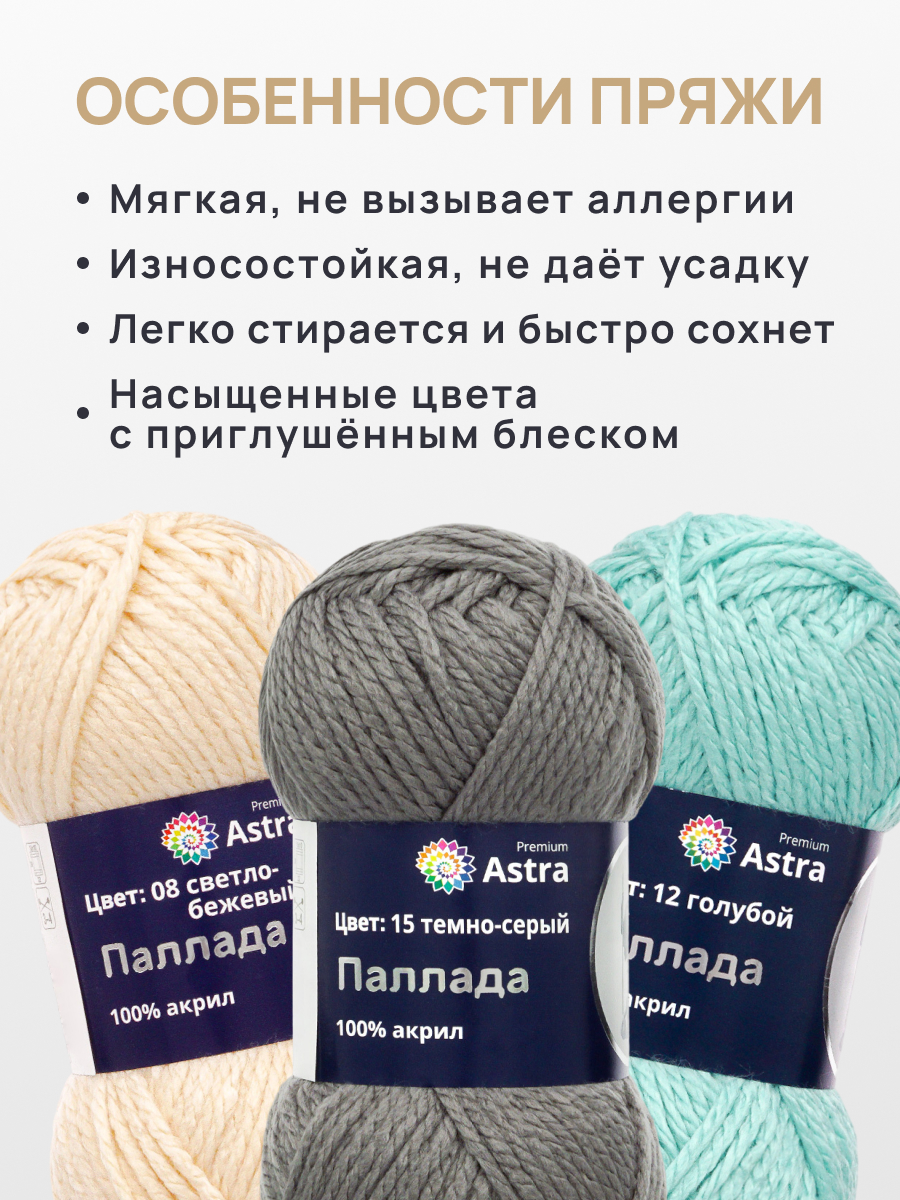 Пряжа Astra Premium Паллада акриловая 100 г 100 м 15 темно-серый 3 мотка - фото 5