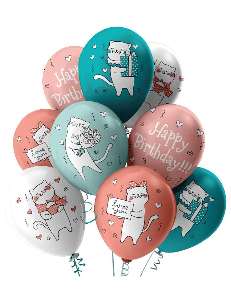 Набор шаров Miland "Happy Birthday!" розово-голубой, 30см,5диз(25шт/уп) - фото 1