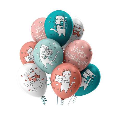 Набор шаров Miland \"Happy Birthday!\" розово-голубой, 30см,5диз(25шт/уп)