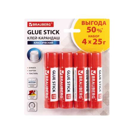 Клей-карандаш Brauberg 25 г 4 шт.