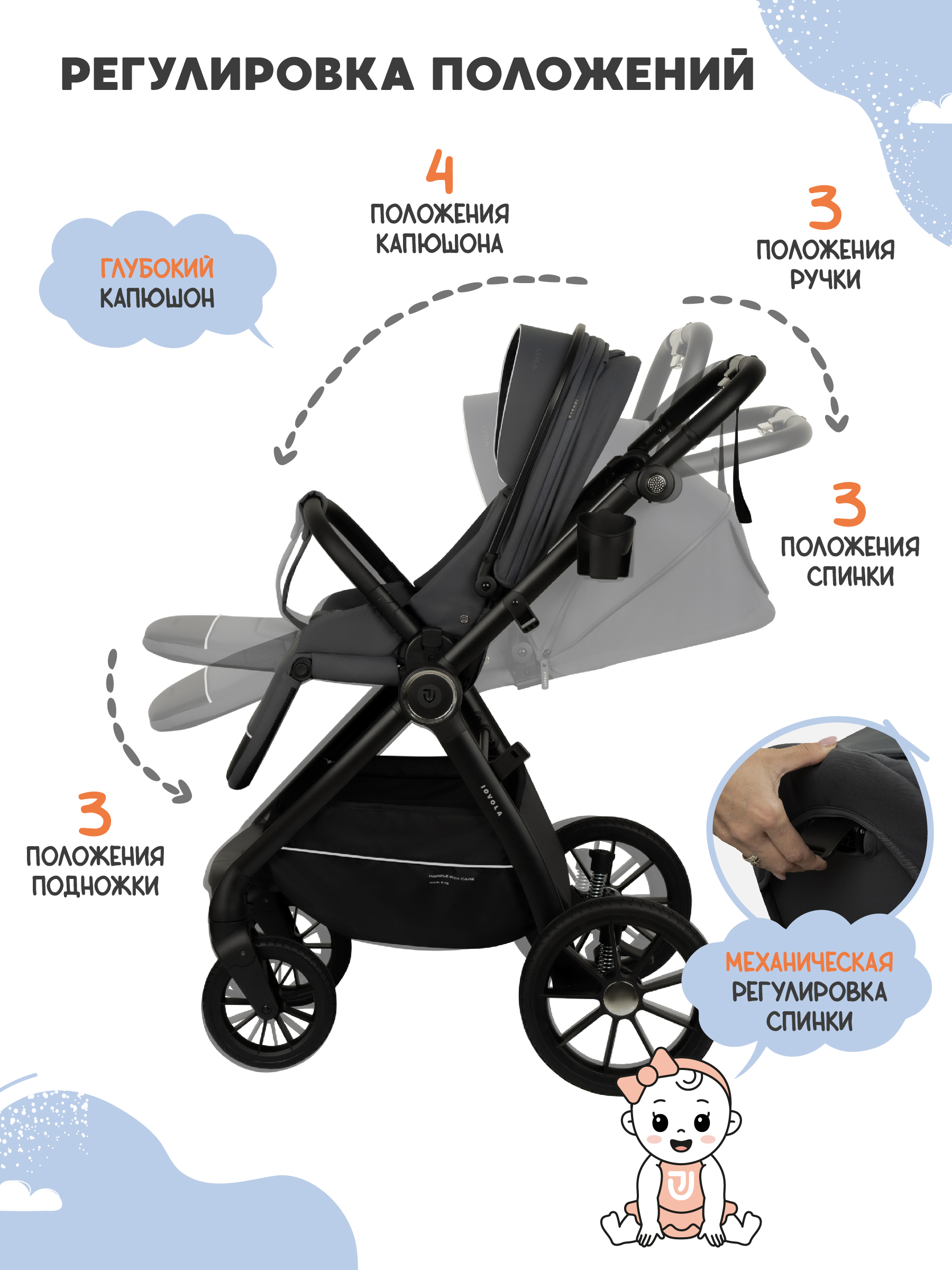 Коляска прогулочная JOVOLA LYRA серый - фото 7