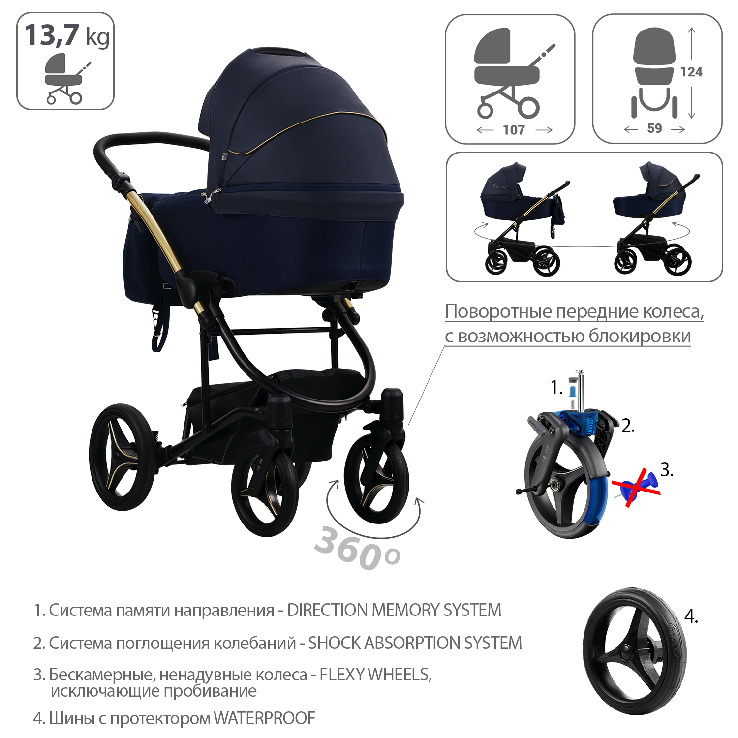 Коляска 2 в 1 Bebetto Torino Si - фото 4