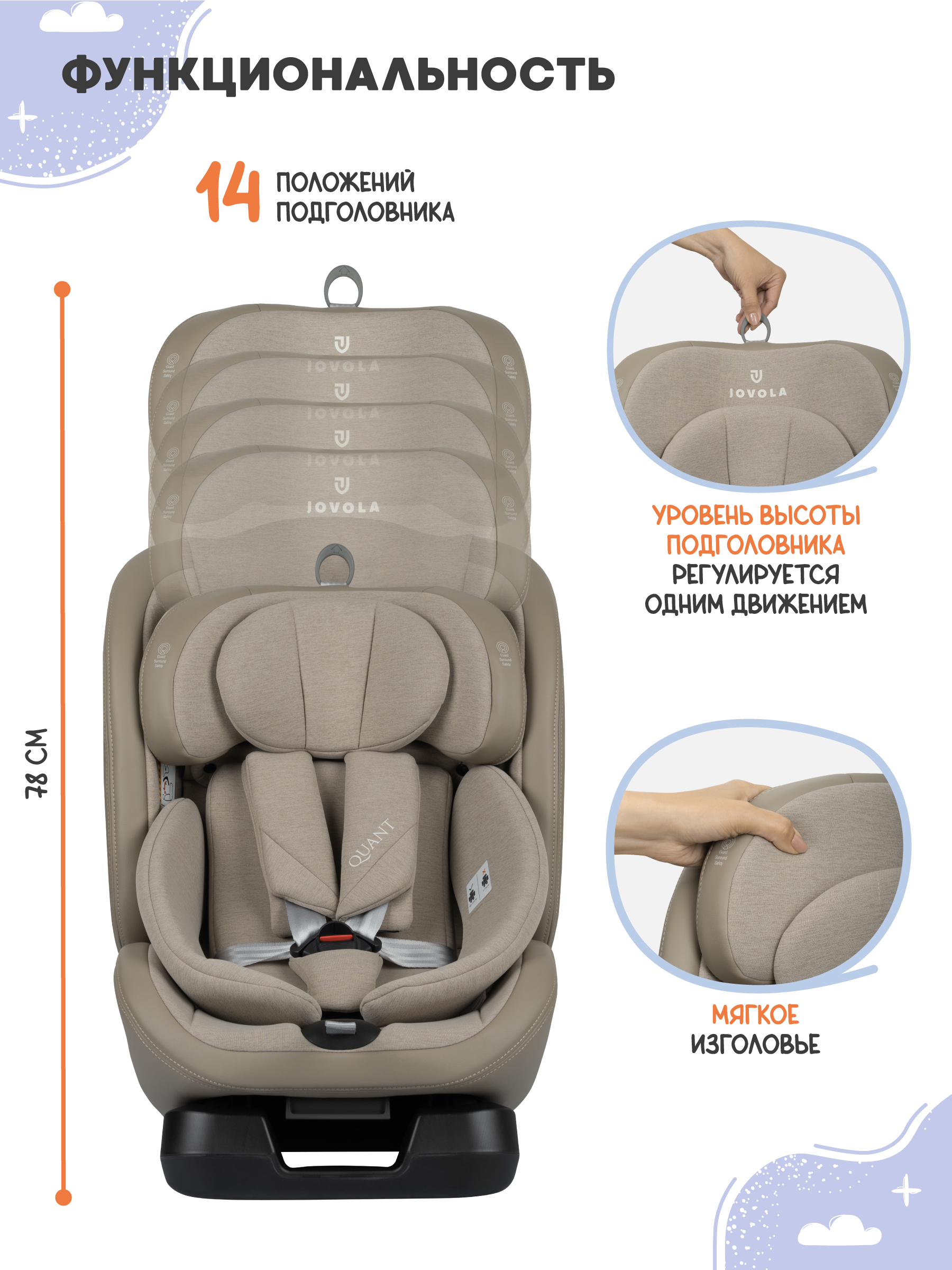 Автокресло JOVOLA Quant бежевый 0+/1/2/3 (0-36 кг) - фото 7