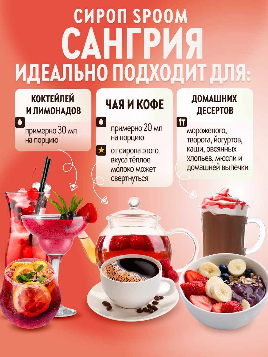 Сироп SPOOM Сангрия 1л для кофе чая коктейлей и десертов - фото 3