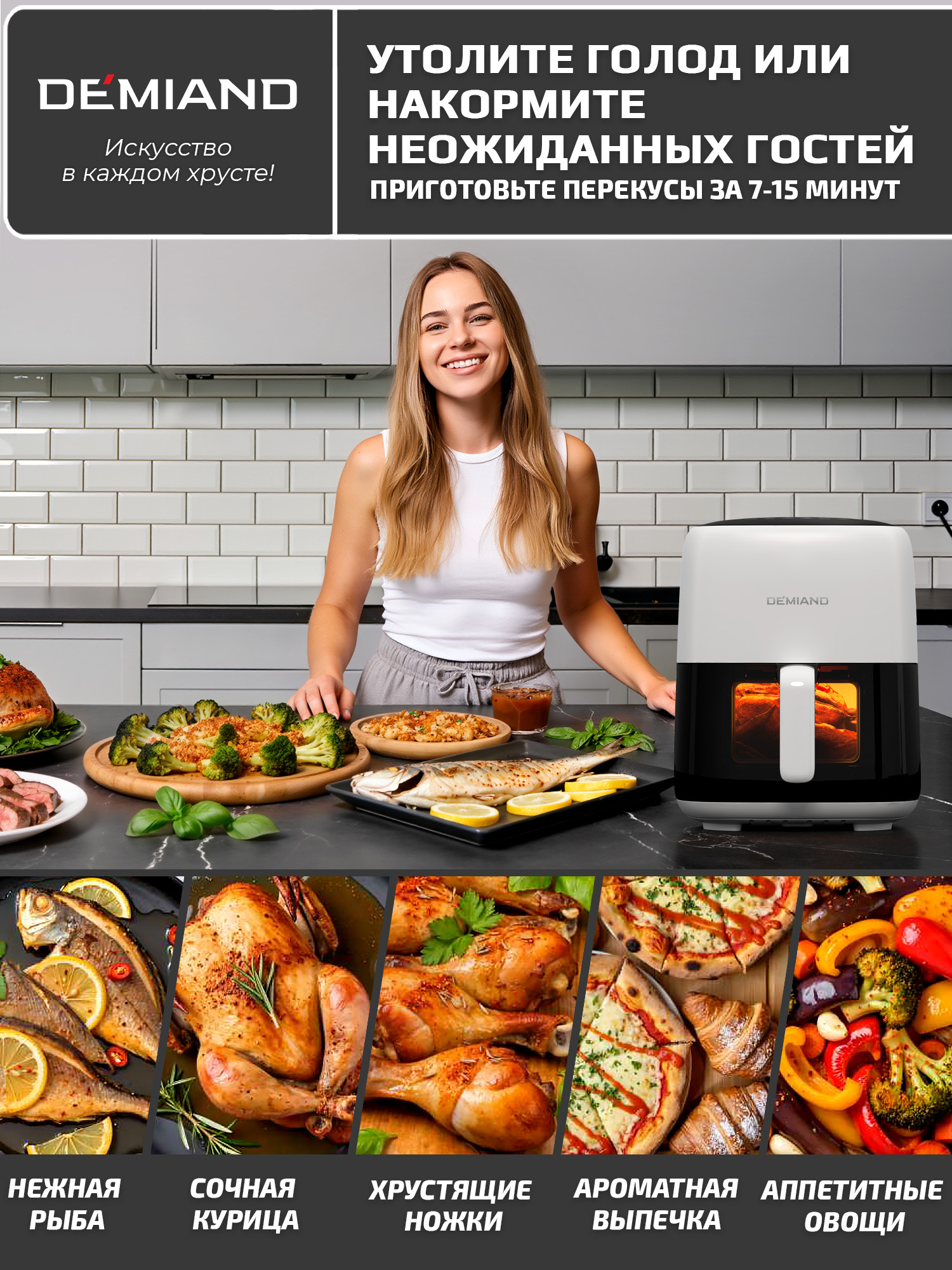 Аэрогриль DEMIAND tarvin с wi-fi керамическое покрытие чаши - фото 19