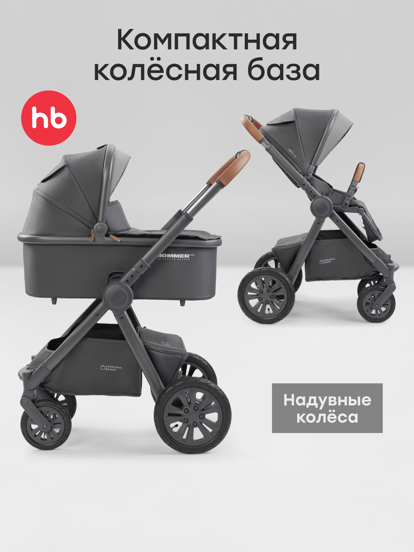 Изображение товара Коляска 2в1 Happy Baby MOMMER PRO серый - универсальная прогулочная и люлька Изображение товара Коляска 2в1 Happy Baby MOMMER PRO серый - универсальная прогулочная и люлька