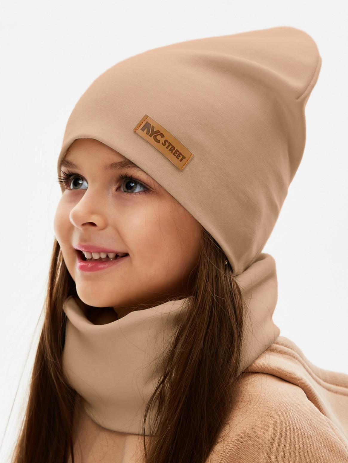 Шапка и снуд NYCkids NYC-H-67-plainG-caramel - фото 1