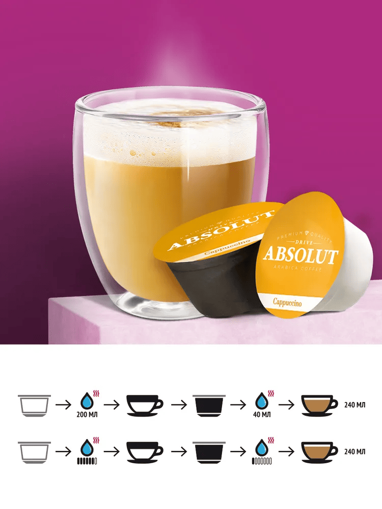 Кофе в капсулах ABSOLUT DRIVE КАПУЧИНО для кофемашин Dolce Gusto (Дольче Густо) 16 капсул - фото 2