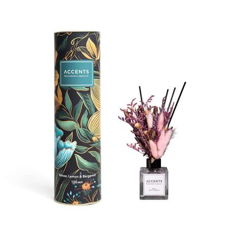 Диффузор с сухоцветами в Премиум тубусе Accents Vetiver, Lemon & Bergamot
