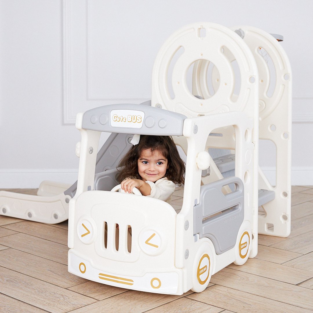 Игровой комплекс UNIX Kids Bus grey с горкой и баскетбольным кольцом - фото 15