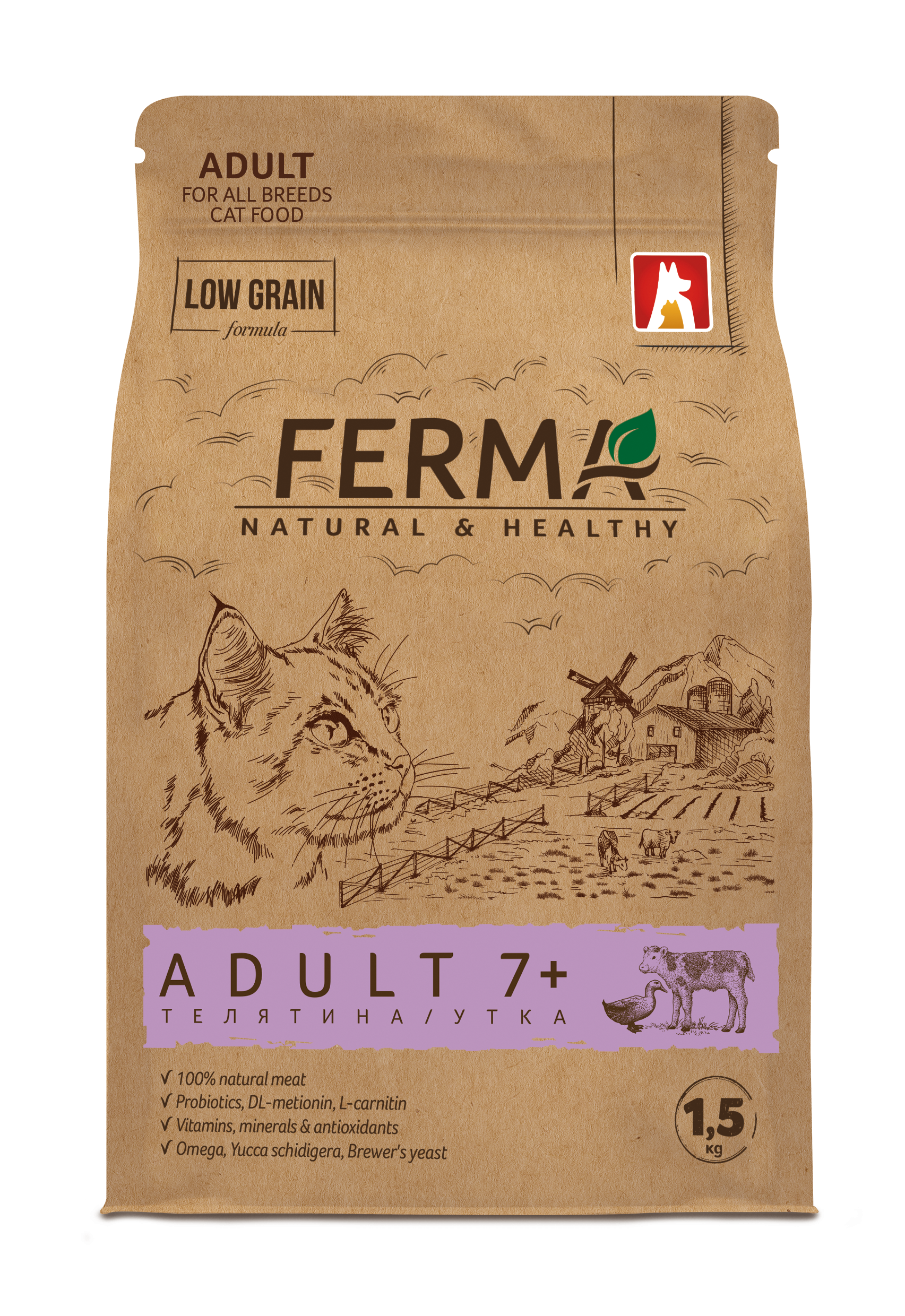 Корм сухой Зоогурман Полнорационный для котов и кошек Ferma Adult 7+ Телятина с Уткой 1.5 кг - фото 2