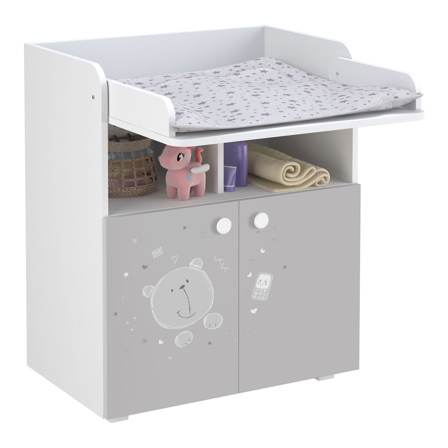 Комод Polini kids French 1270 Teddy Белый-Серый - фото 2