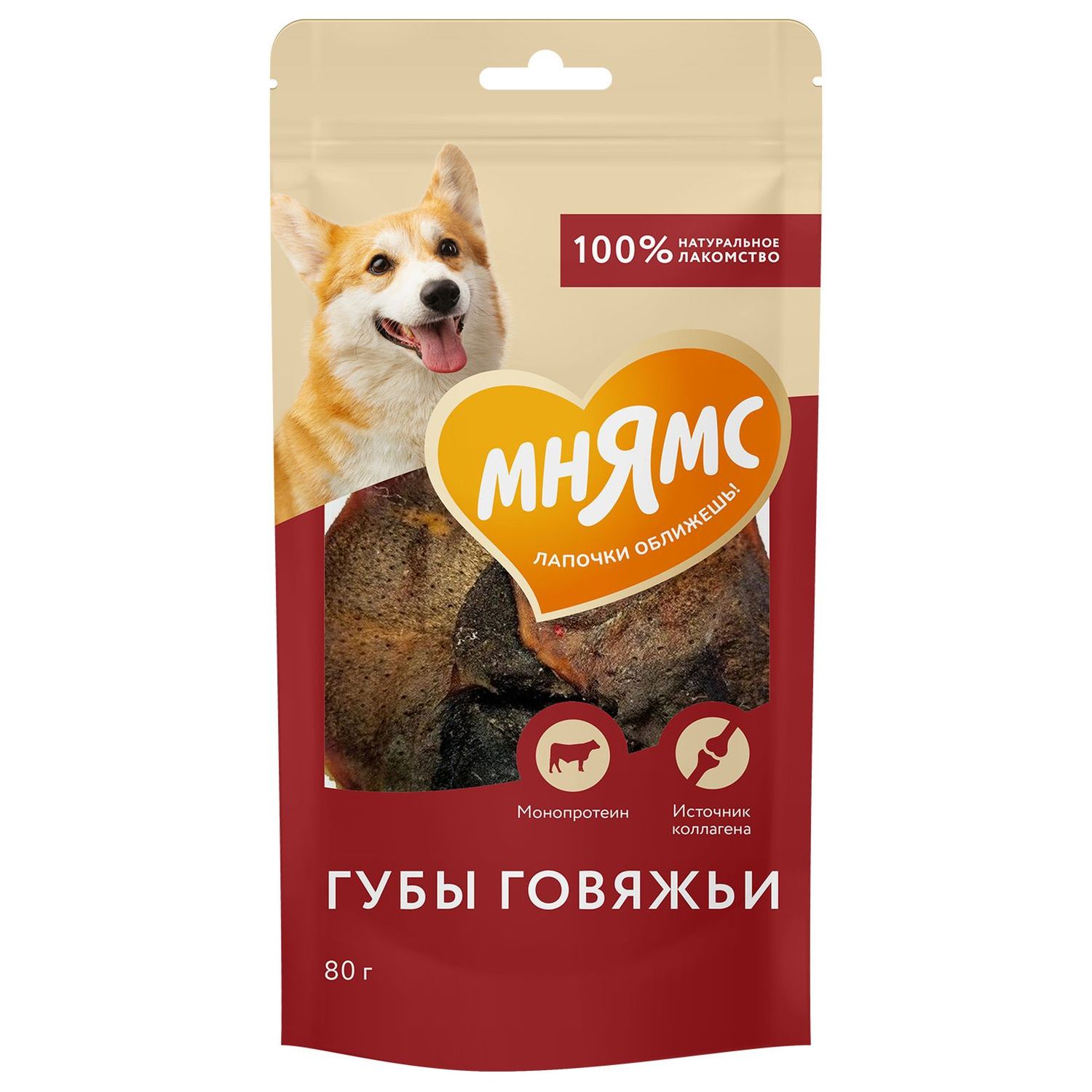 Лакомство для собак Мнямс На каждый день Губы говяжьи 80г - фото 1