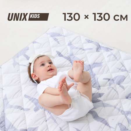 Коврик детский для ползания и игр UNIX Kids Ocean Киты для новорожденных и малышей, мягкий, 130 × 130 см