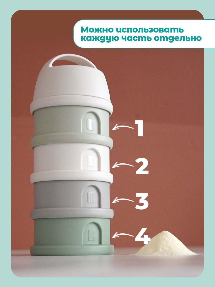 Контейнер для детского питания BEABA сыпучих смесей и снеков, 4 секции, зеленый - фото 4