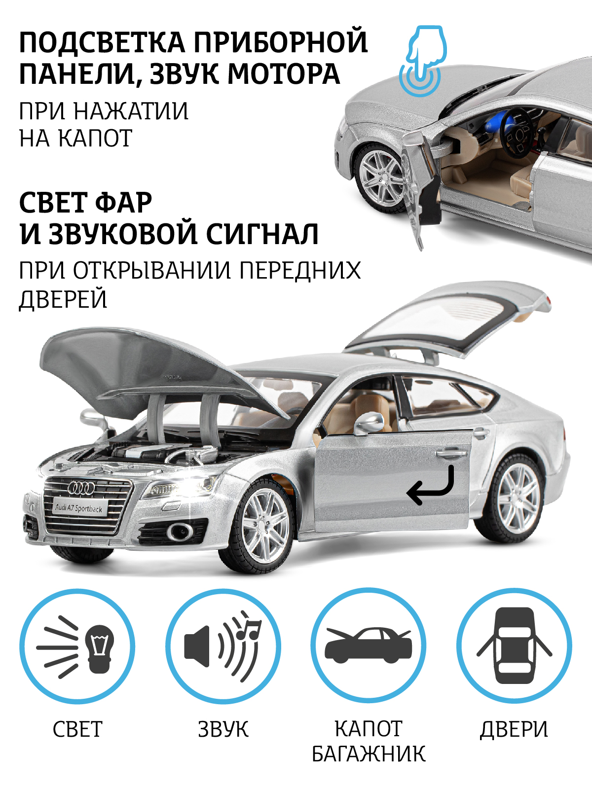 Автомобиль АВТОпанорама Audi A7 1:24 JB1251020 - фото 2