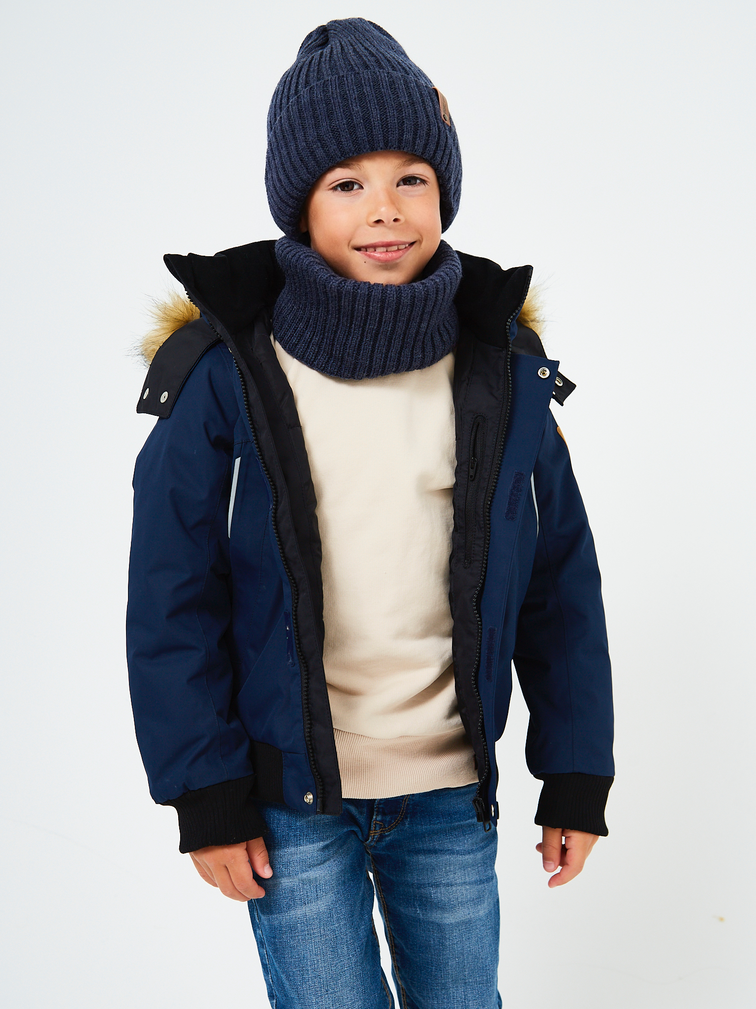 Шапка и снуд NYCkids NYC-H-104-GplainW-DblueB - фото 13