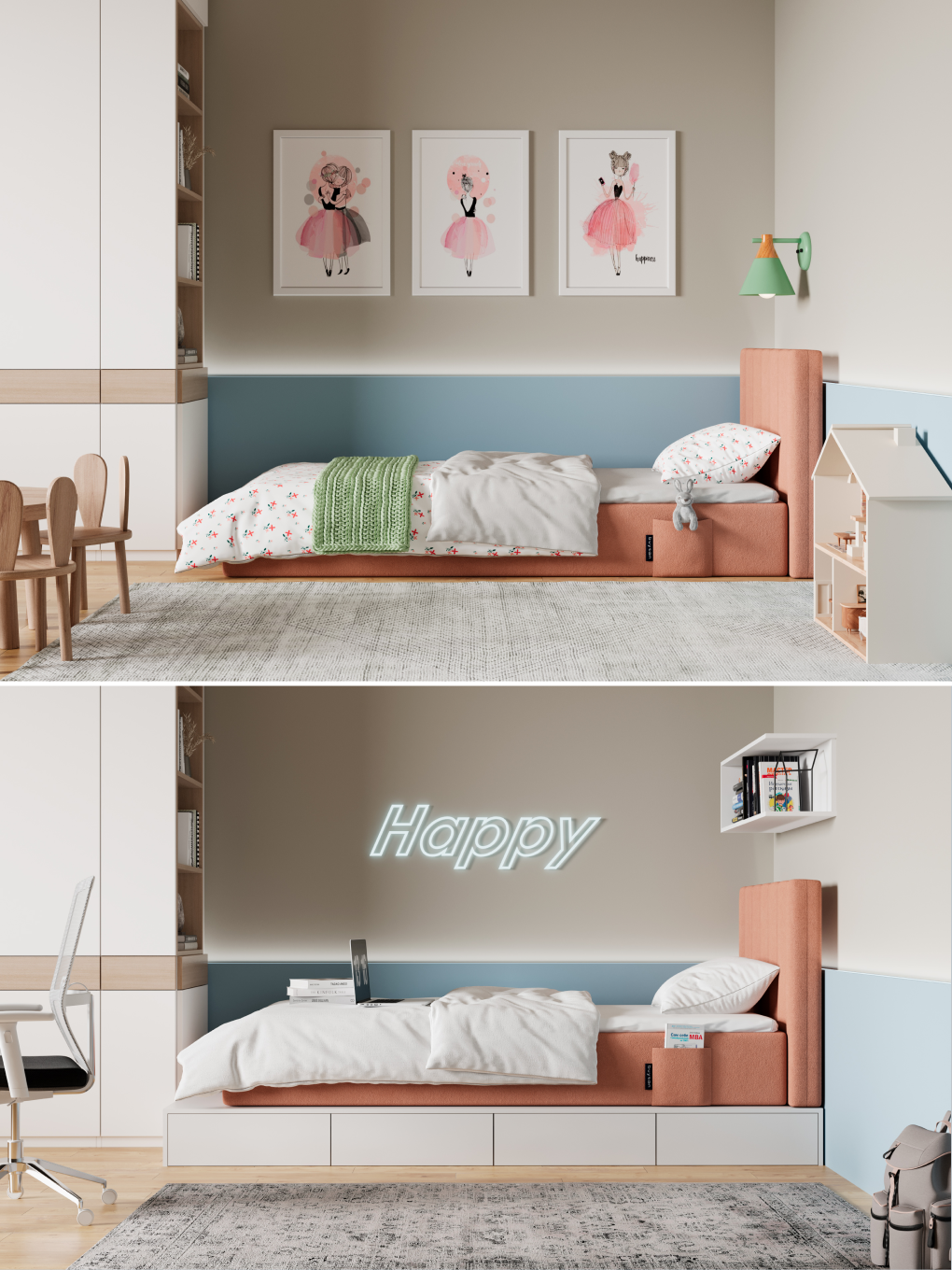 Бескаркасная кровать с матрасом buyson БайСанни 90х200 см, коралловая - фото 5