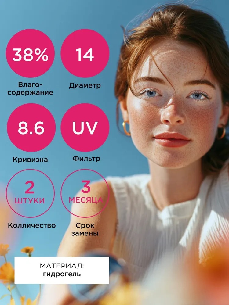 Контактные линзы ILLUSION glow blue на 3 месяца 0.00/14/8.6 2 шт. - фото 2