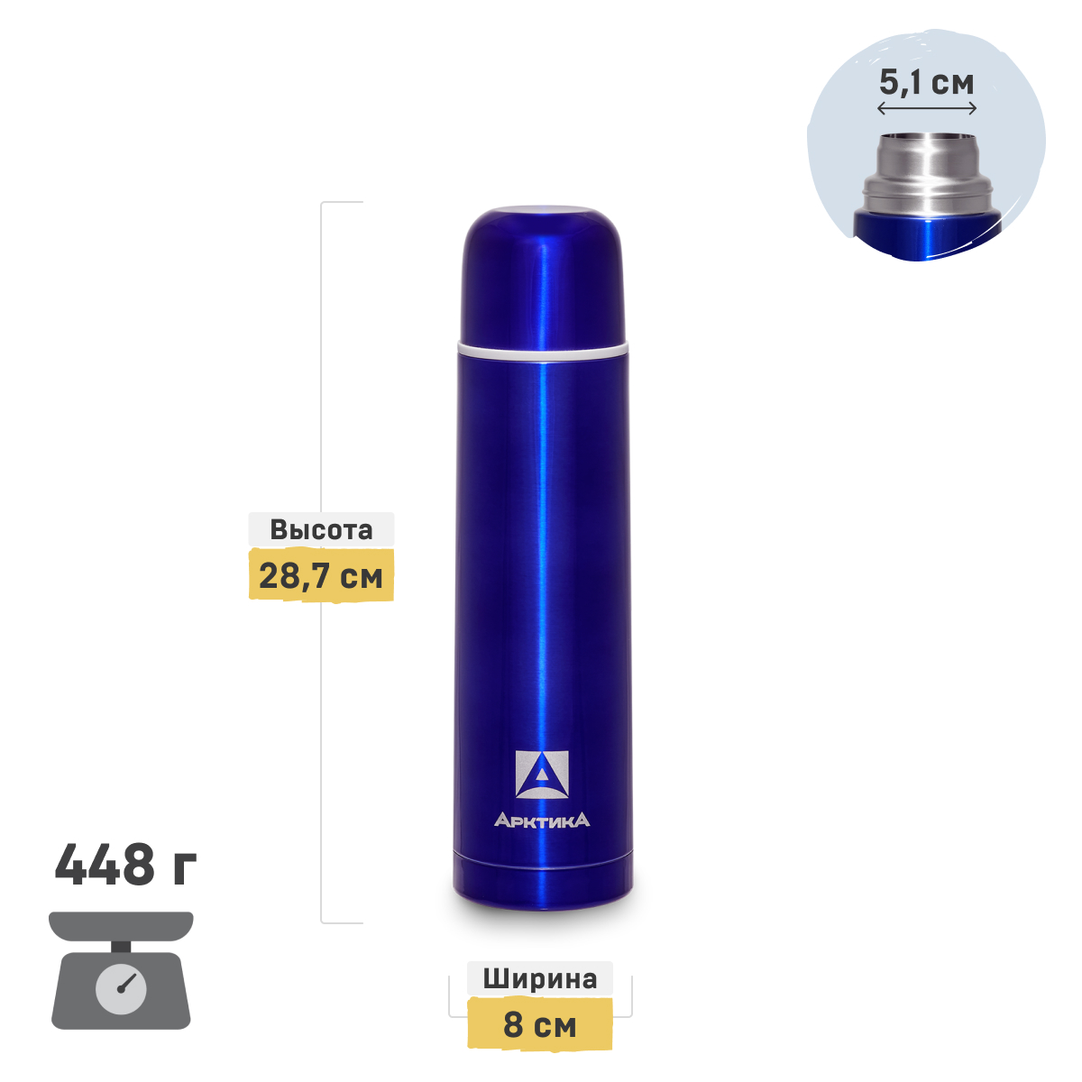 Термос с узким горлом Арктика 750мл 102-750 синий - фото 2