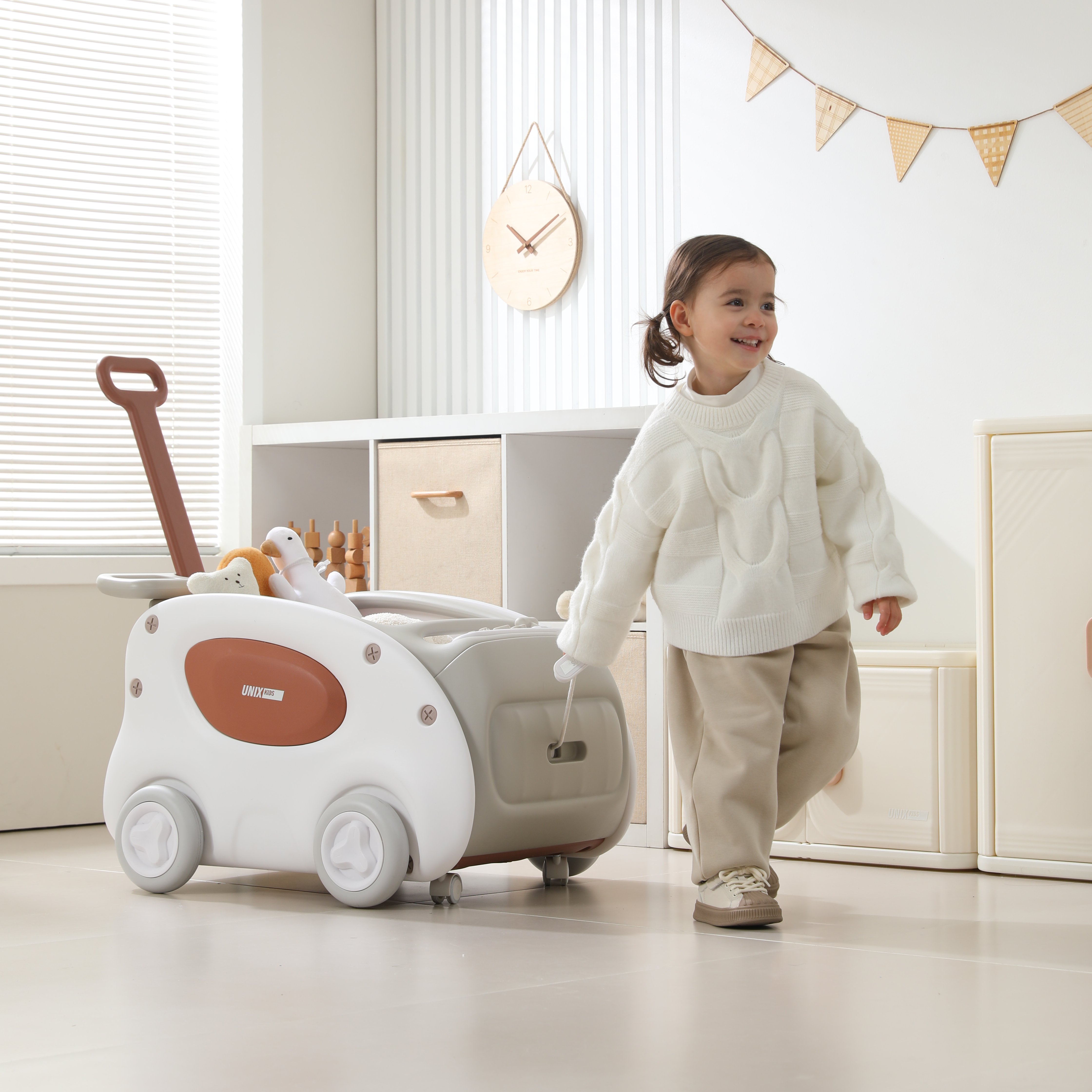 Каталка UNIX Kids SuperCar Grey серый на веревочке, с ручкой - фото 11