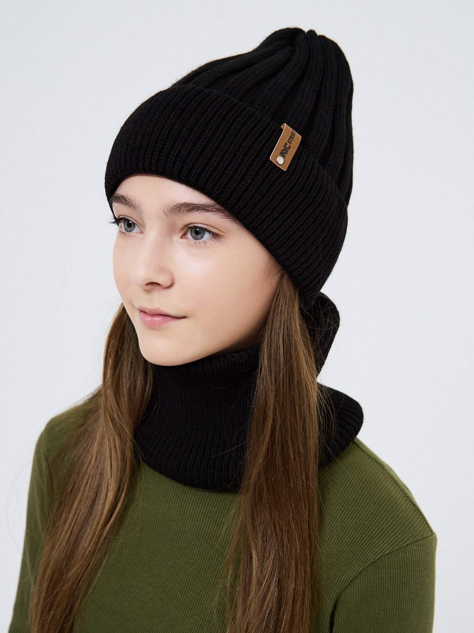 Шапка и снуд NYCkids NYC-H-54-WIDEstr-blackG - фото 12