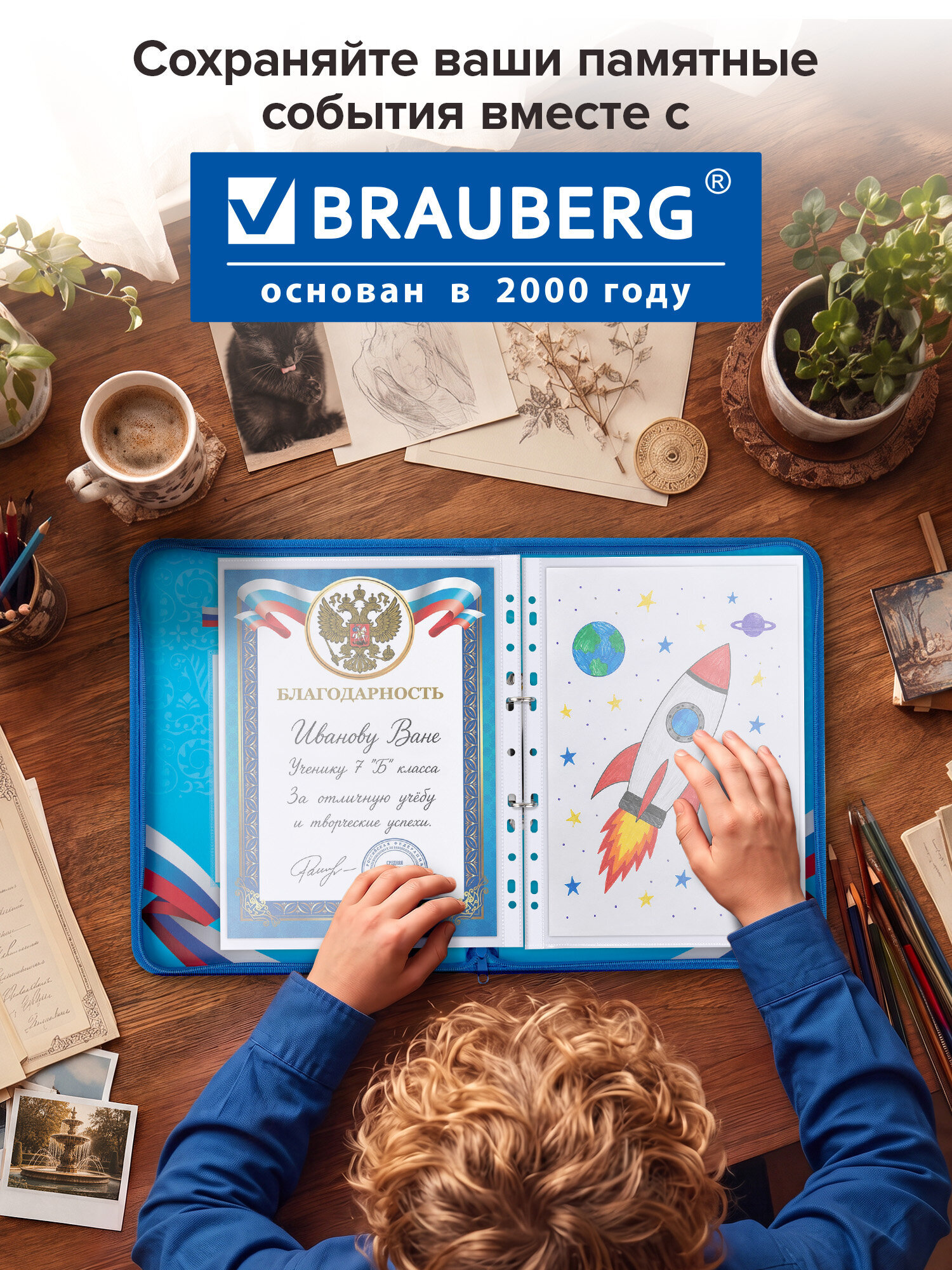 Портфолио школьника Brauberg папка А4 на молнии 8 вкладышей - фото 7