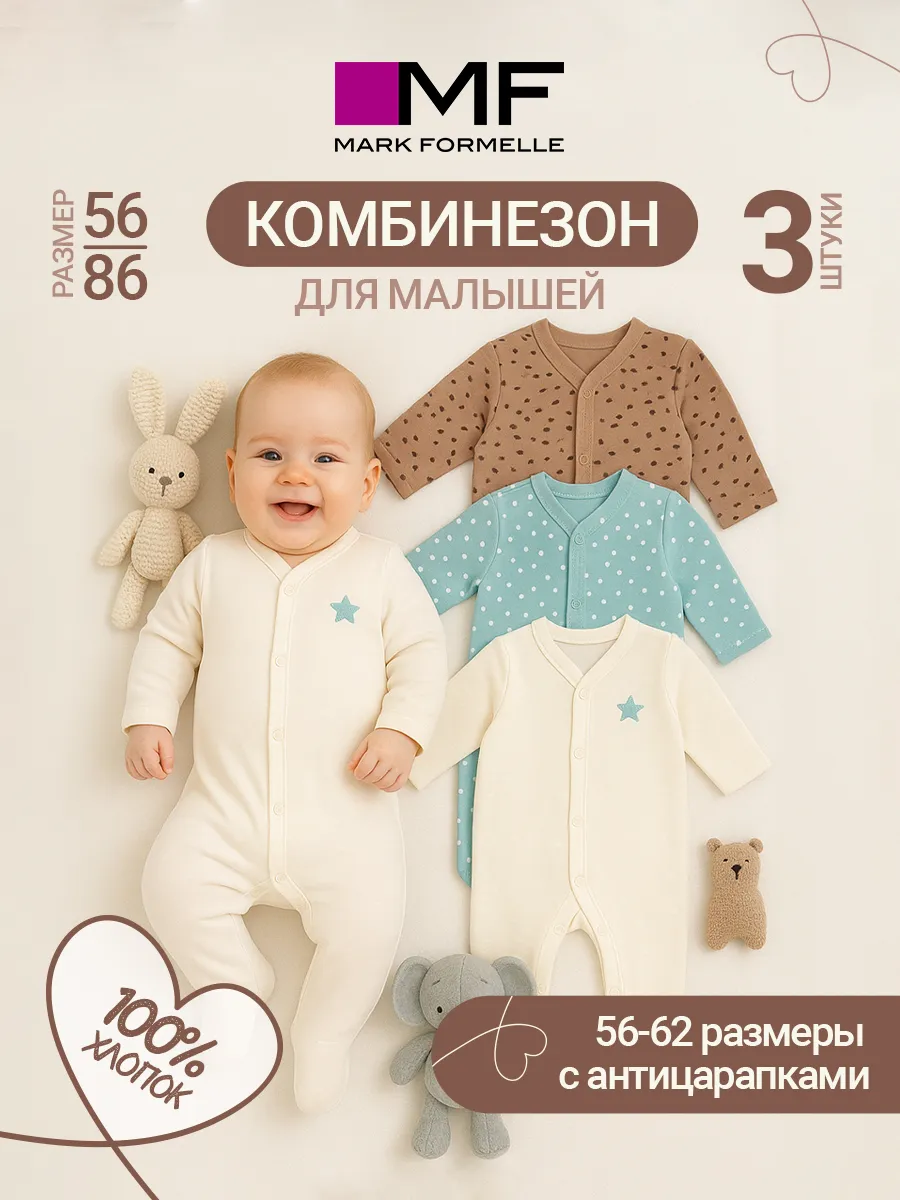 Комбинезон 3 шт Mark Formelle (Марк Формэль) 14005-3/молочный +горошки на бирюзе +пятнышки на имбирном - фото 2