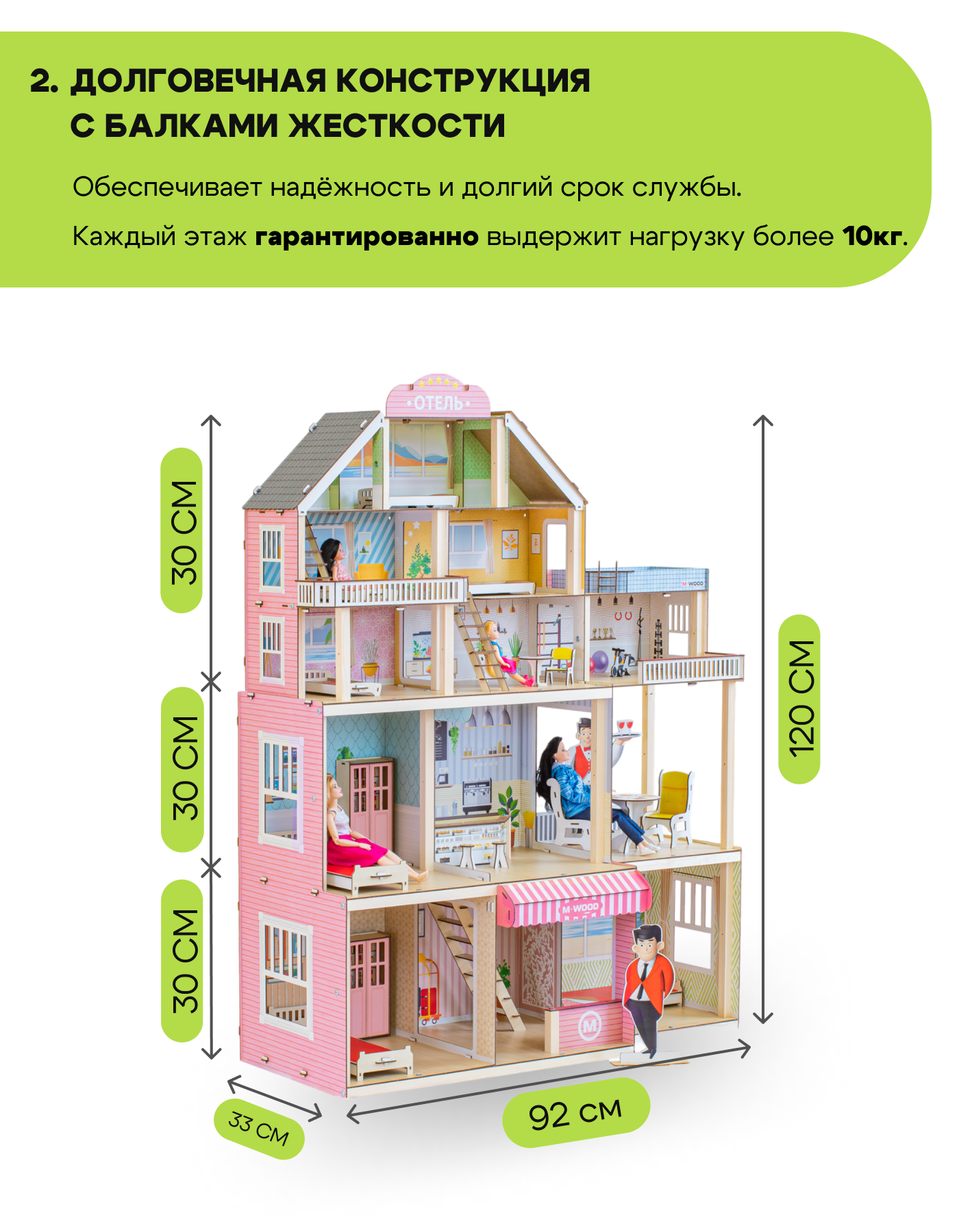 Домик для кукол M-WOOD 120 см с мебелью 3038 - фото 3