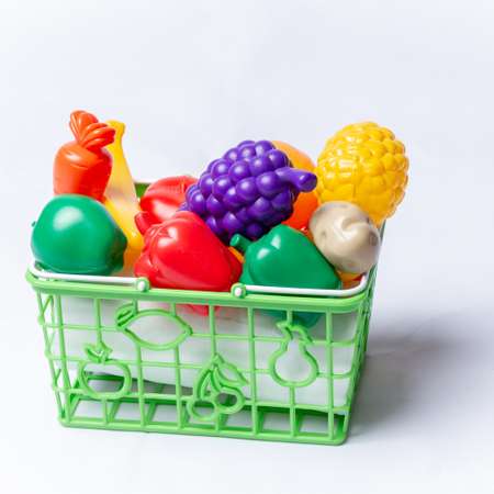 Игровой набор Green Plast продукты, прилавок, касса, тележки и корзинки