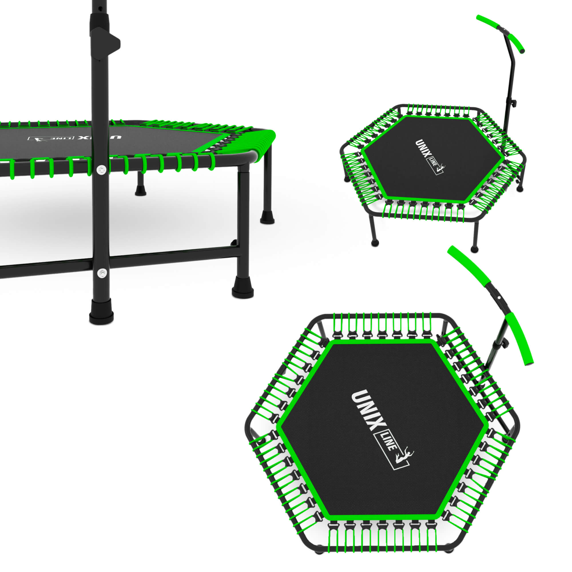 Батут спортивный с ручкой UNIX line Fitness Green диаметр 125 см до 130 кг фитнес батут джампинг батут - фото 21