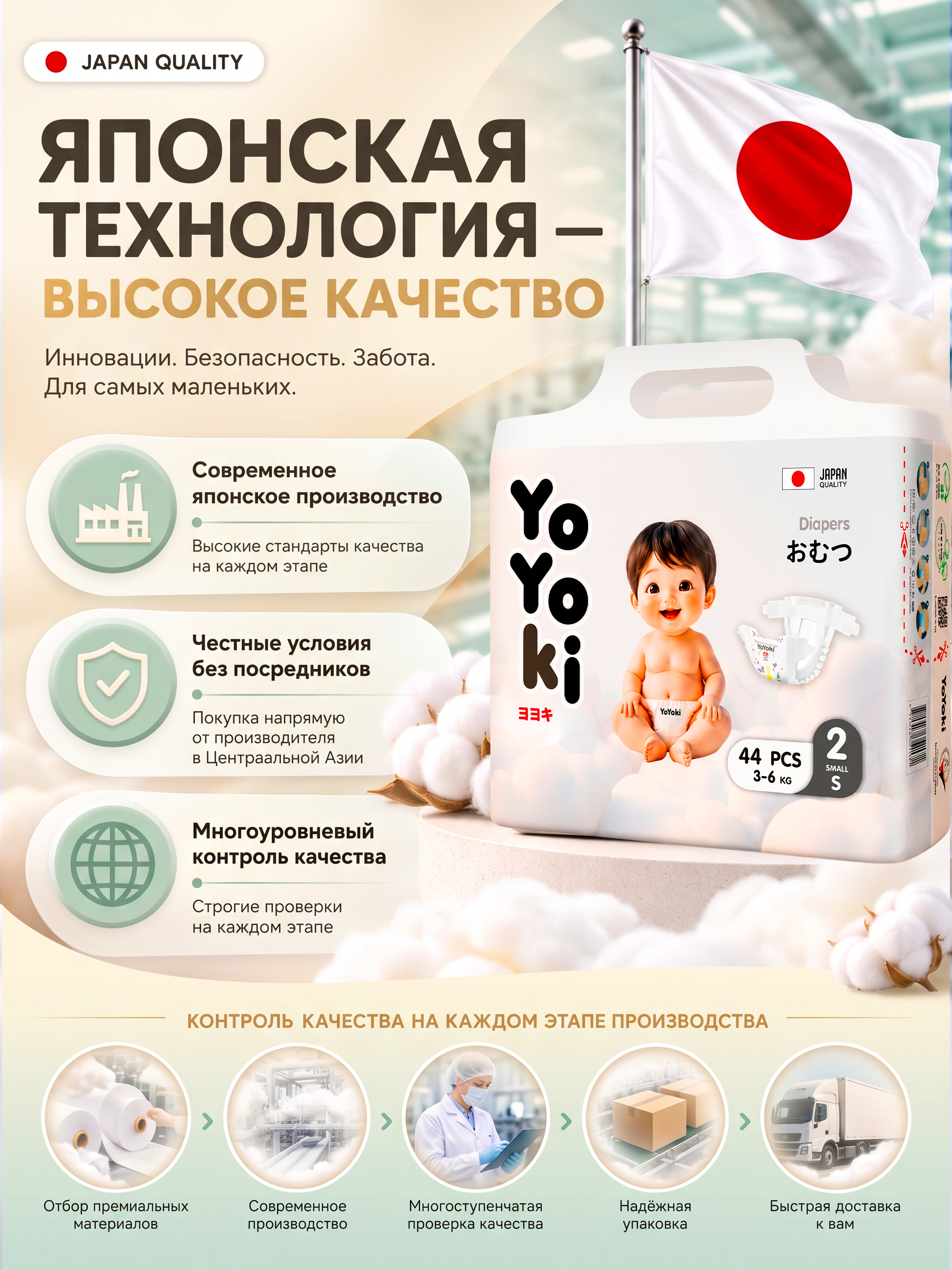 Подгузники Yoyoki 2 (3-6 кг.) 44 шт. - фото 4