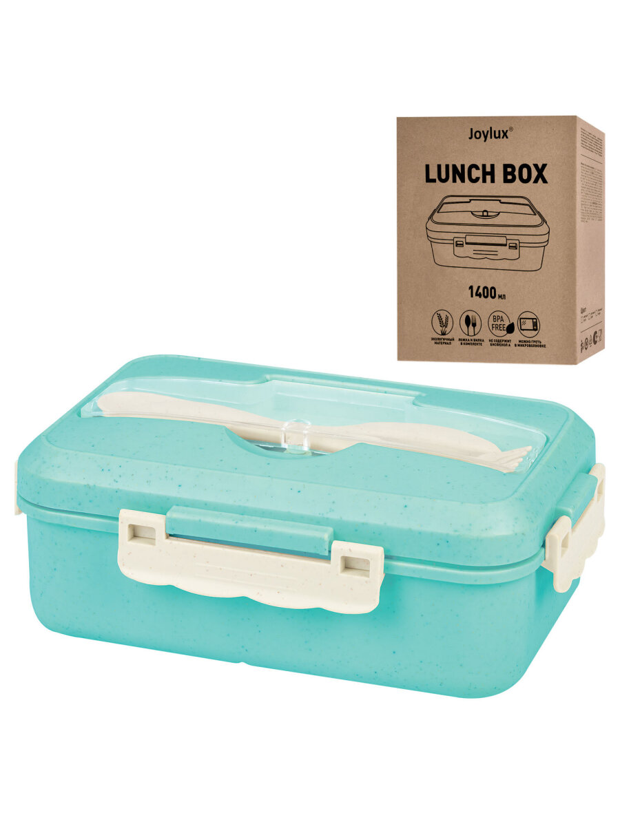 Ланч-бокс Joylux контейнер для еды с 3 отделениями и приборами 1,4 л 8х21х14 см - фото 9