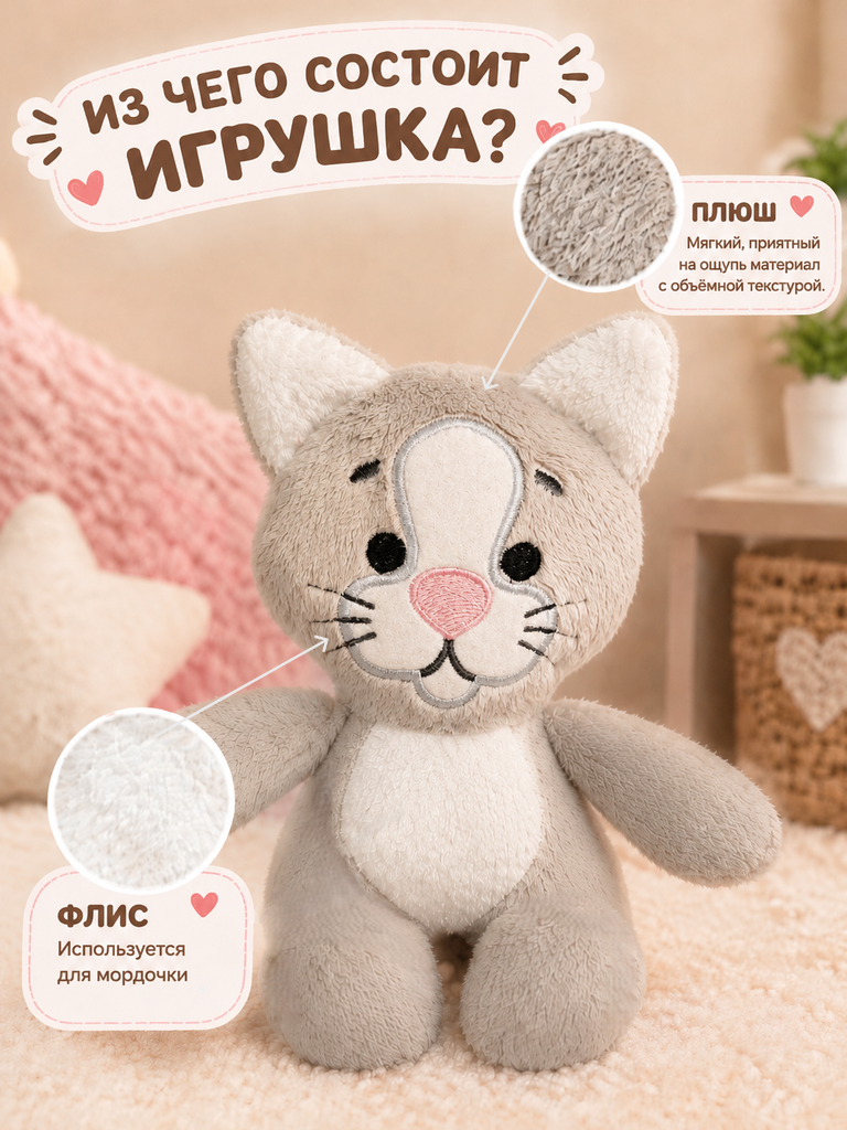 Мягкая игрушка Штучки к которым тянутся ручки котик - фото 3