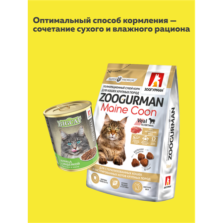 Корм влажный Зоогурман BIG CAT Sterilized с курицей и индейкой 350гр х 12 шт