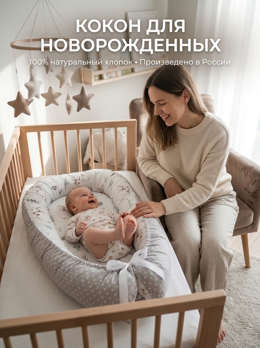 Матрас кокон Bambini Love зайцы 10102-113 - фото 2