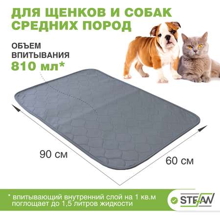 Пеленка для животных Stefan впитывающая многоразовая серая 60х90 см