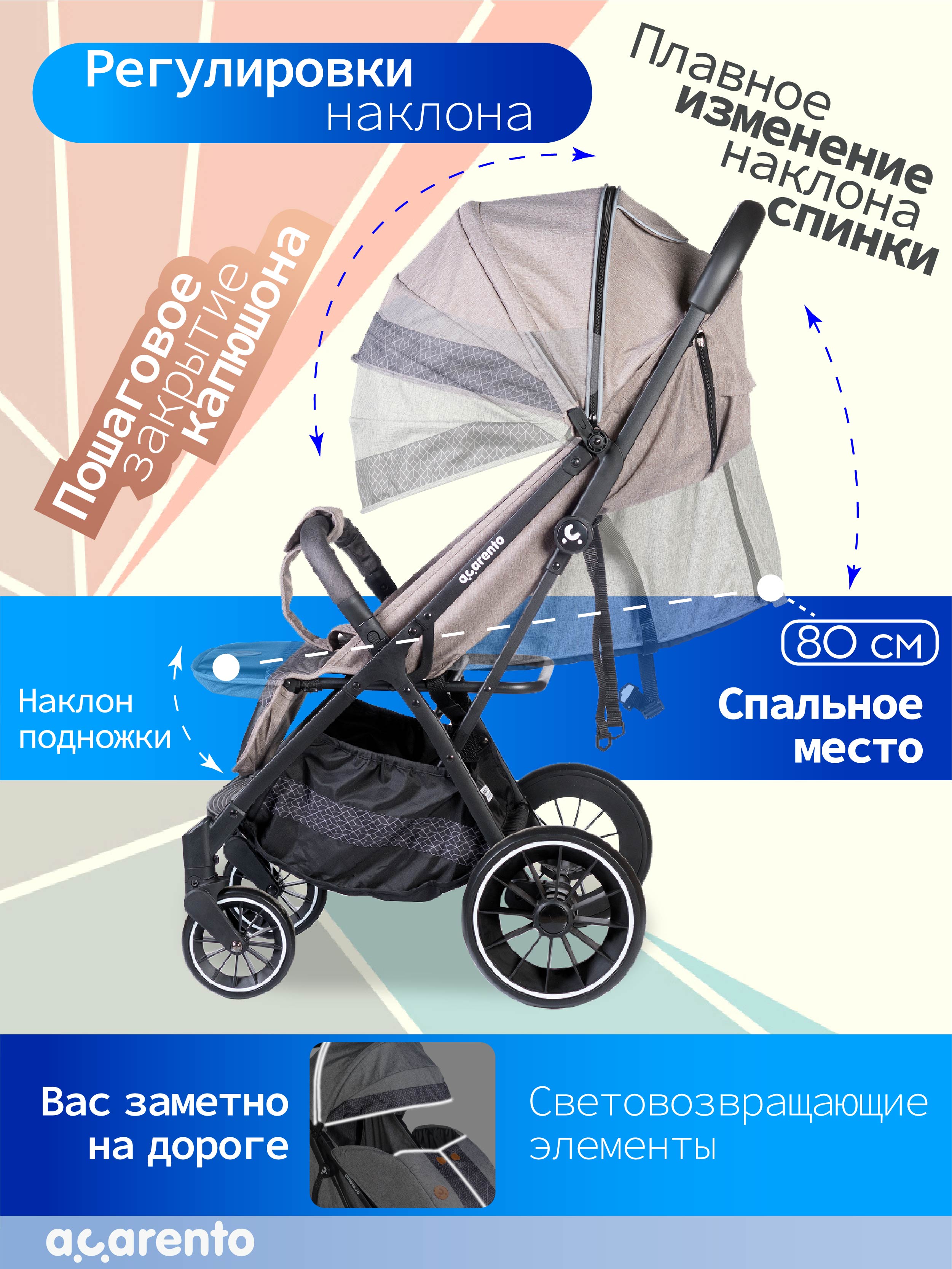 Коляска прогулочная Acarento Antero бежевый - фото 4