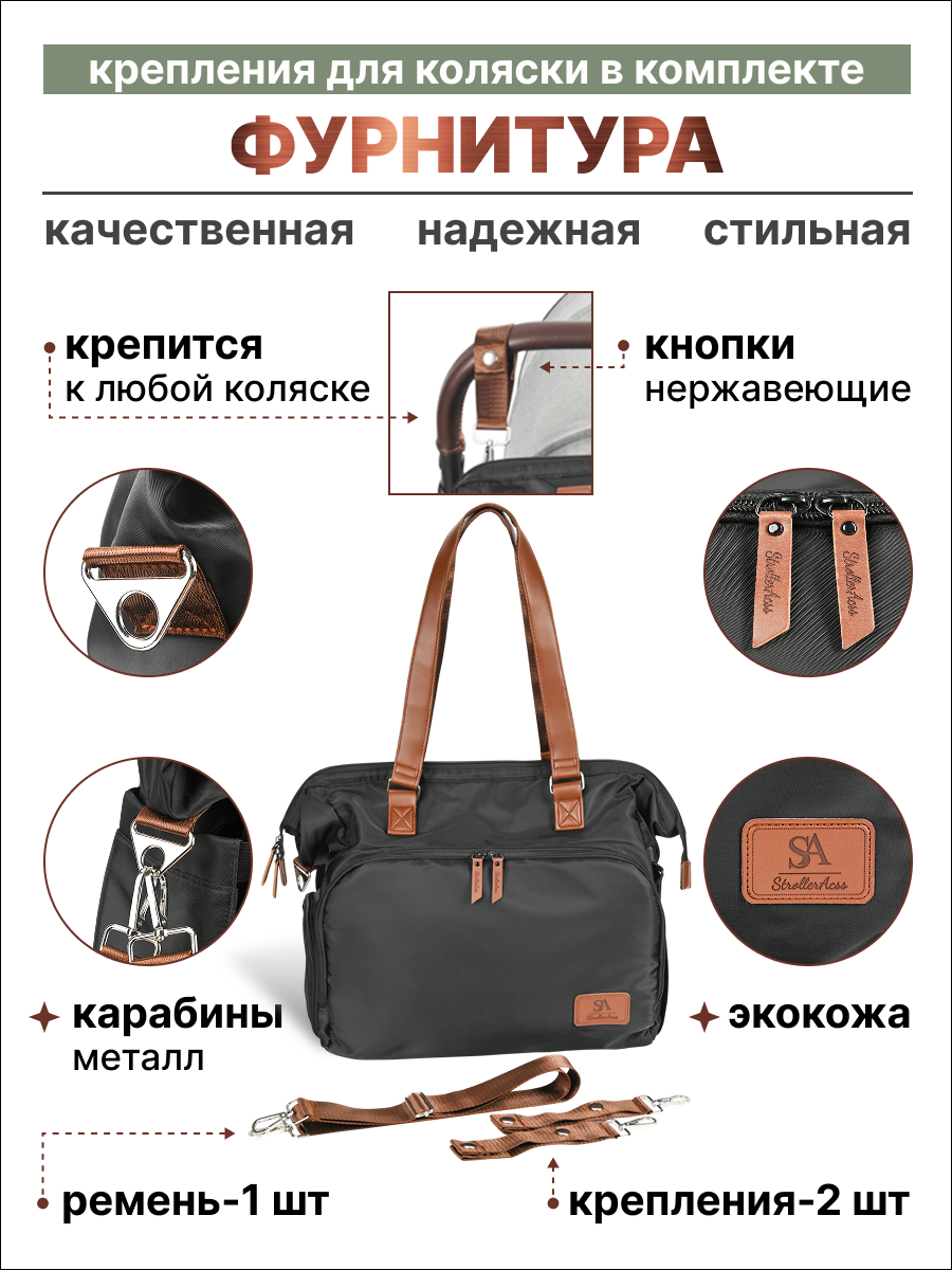 Сумка на ручку коляски StrollerAcss Сумка для мамы и малыша SA1/Черный - фото 4