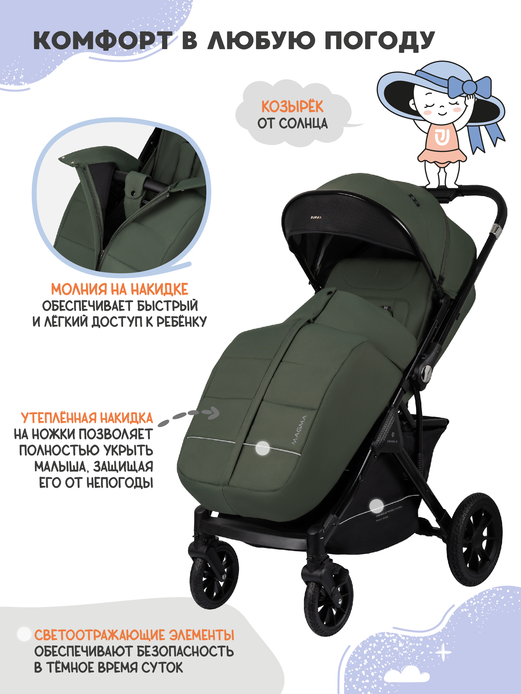 Коляска прогулочная JOVOLA Magma Plus зеленый - фото 4