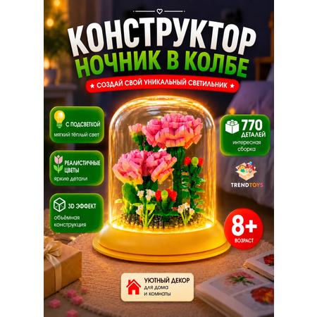 Конструктор TrendToys 3D ночник цветок в колбе 770 дет.