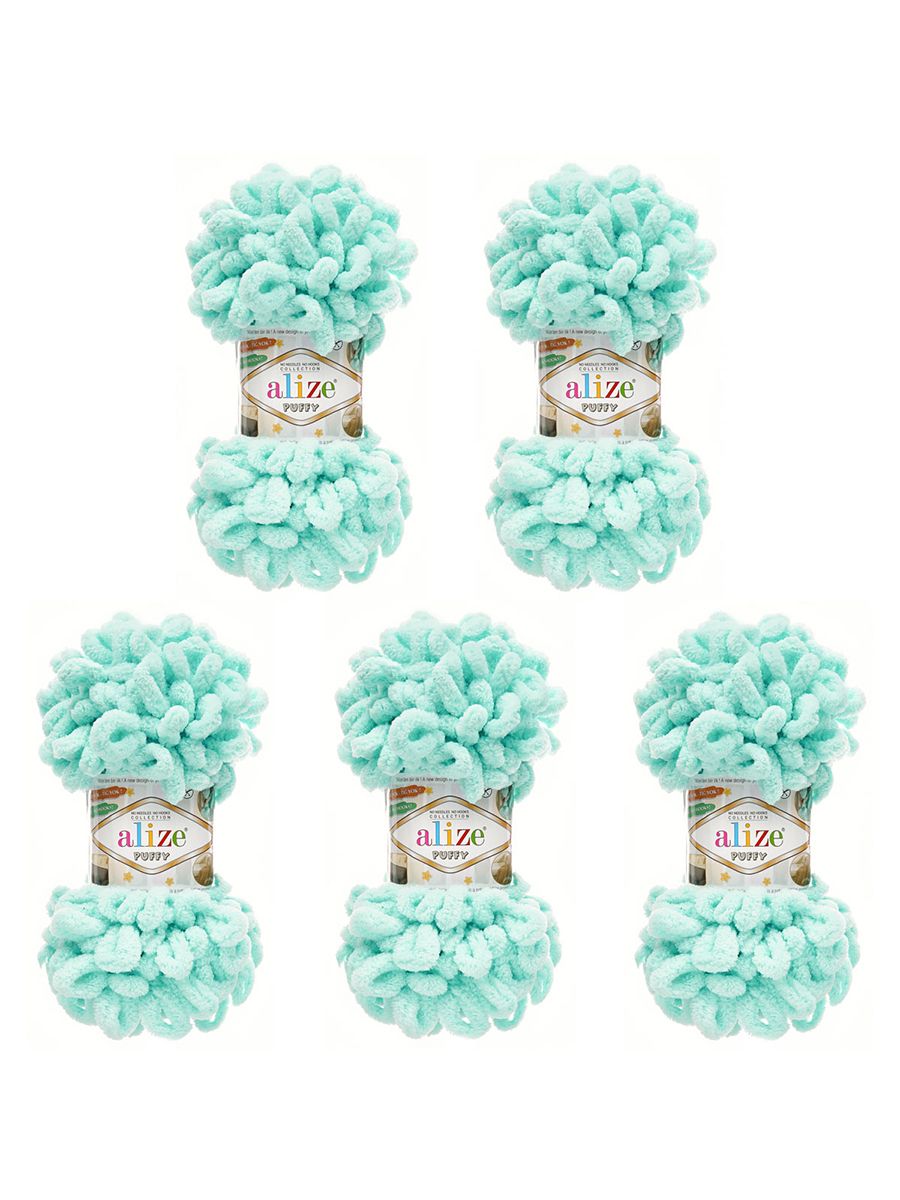 Пряжа для вязания Alize puffy 100 г 9 м микрополиэстер фантазийная плюшевая 19 светло-бирюзовый 5 мотков - фото 9